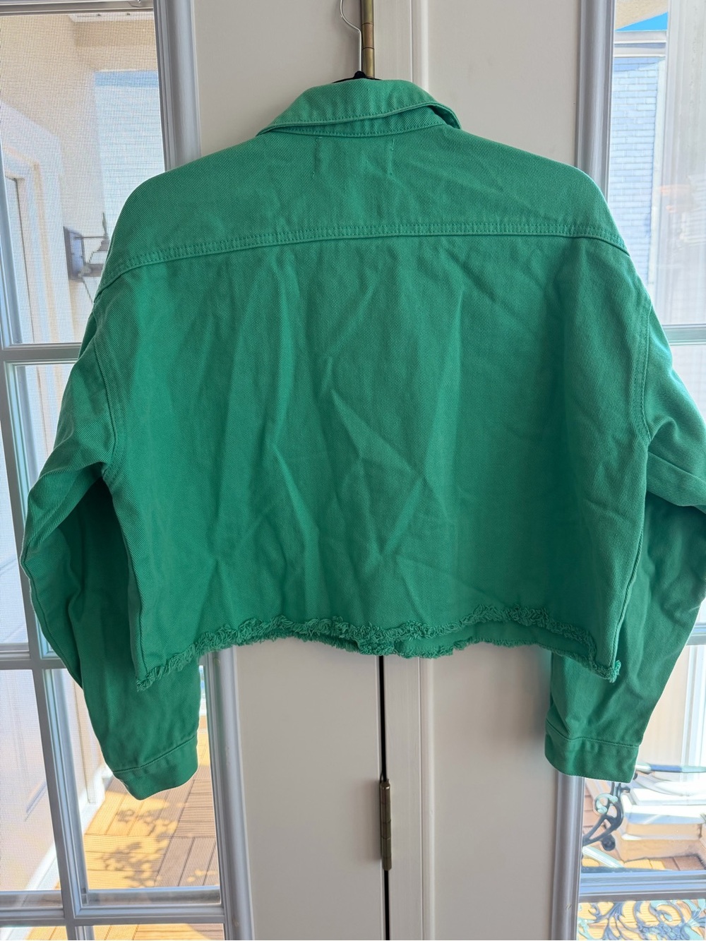 Steve Madden Women’s Small Green Cropped Cotton Jacket Raw Hem Button Front - Picture 5 of 13